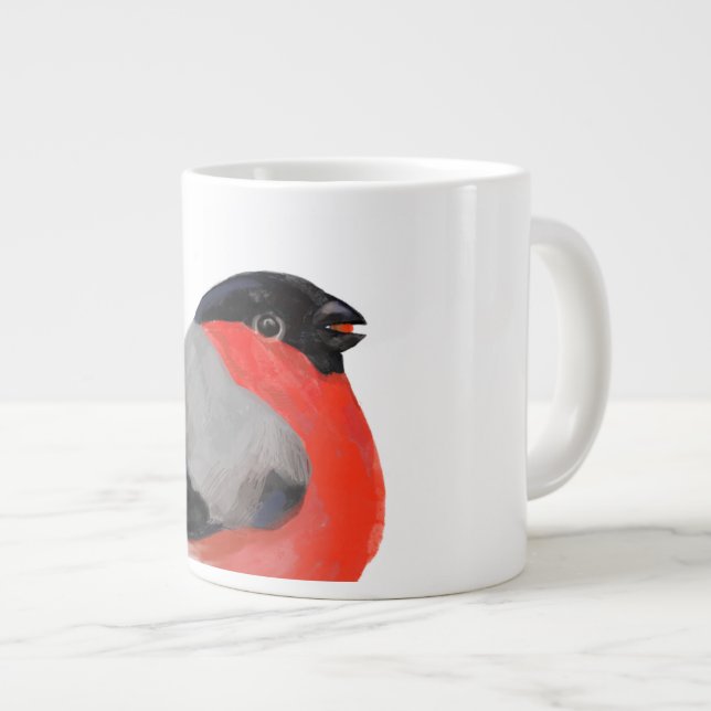 Caneca De Café Grande Feliz Natal, Bullfinch no dia de inverno (Frente Esquerda)
