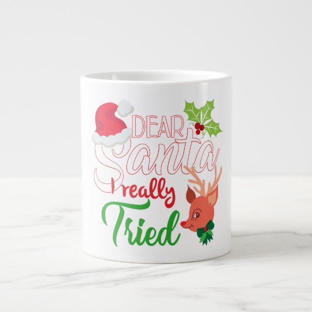 Caneca De Café Grande Feliz Natal Caros Papais noeis Que Eu Tentei (Frente)