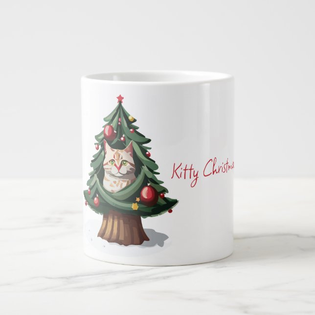 Caneca De Café Grande Feliz Natal de Gatinho (Frente)