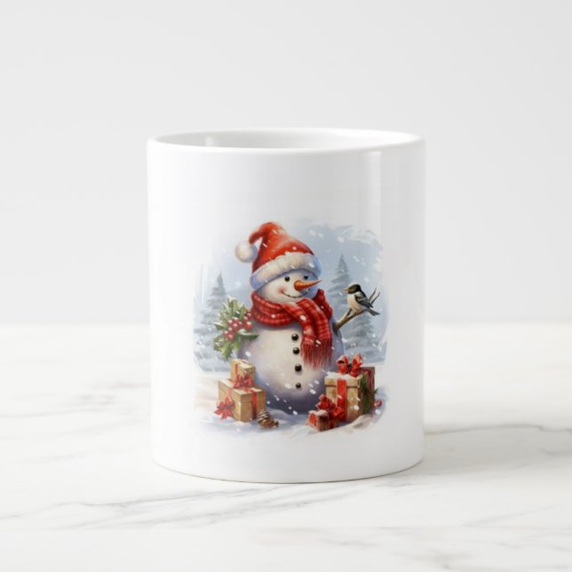 Caneca De Café Grande Feliz Natal do Homem de Neve (Frente)