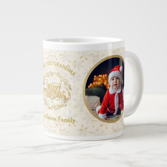 Caneca De Café Grande Feliz Natal e Te Amo Avó | Duas Fotografias (Frente Esquerda)