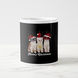 Caneca De Café Grande Feliz Natal Gato Bonito Com Papai Noel