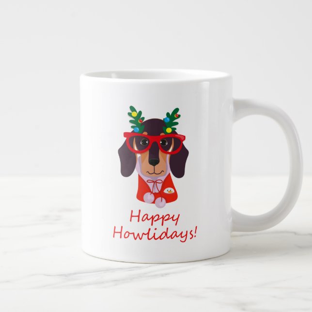 Caneca De Café Grande Feliz Natal Gelado Grita Dachshund Doxie (Direita)