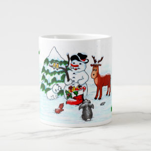 Caneca De Café Grande Feliz Natal! Homem de Neve com Amigos