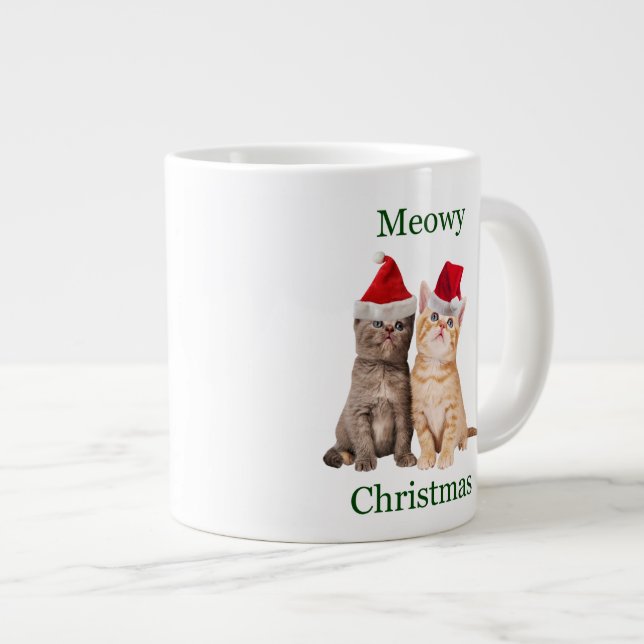 Caneca De Café Grande Feliz Natal Kitten Jumbo Mug (Frente Esquerda)