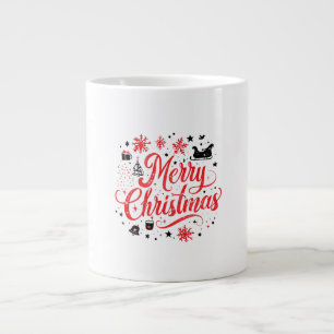 Caneca De Café Grande Feliz Natal Moderno Design Vermelho e Branco