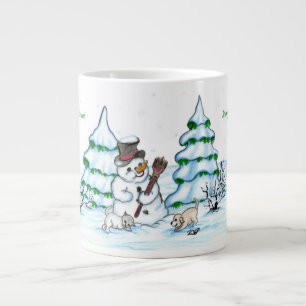 Caneca De Café Grande Feliz Natal! Neve com Cat e Puppy