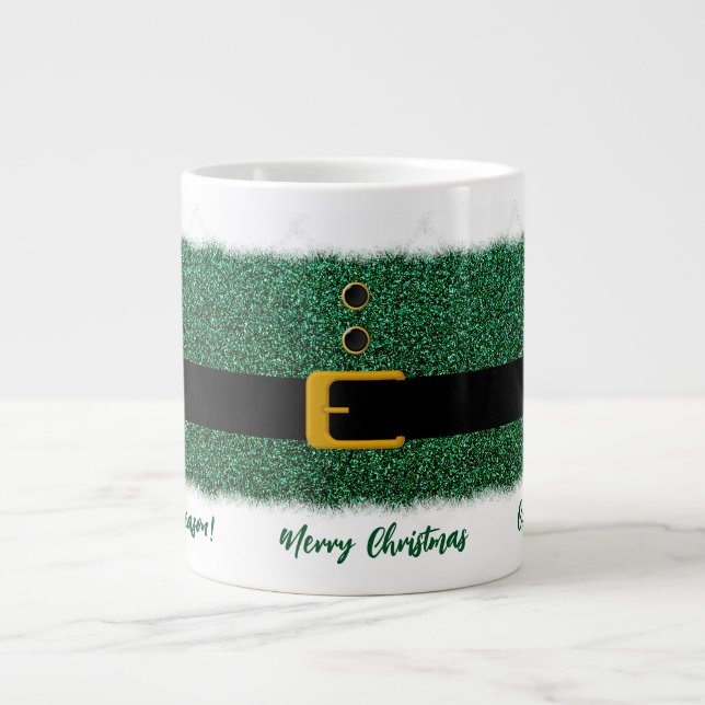 Caneca De Café Grande Feliz Natal-Papais noeis-Verde-Espantoso (Frente)