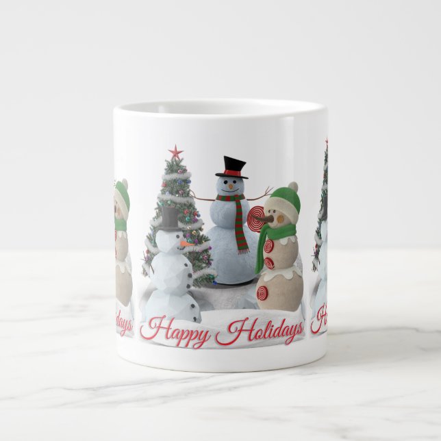 Caneca De Café Grande Feliz Natal SnowPals script em vermelho (Frente)