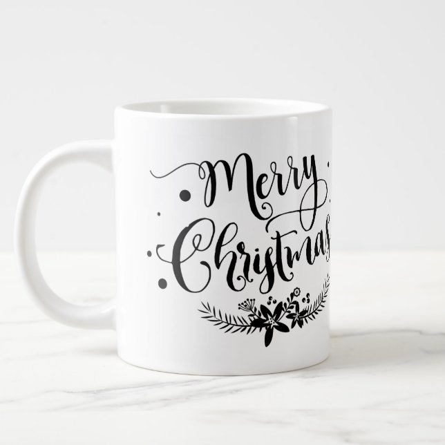 Caneca De Café Grande Feliz Natal w Flores/Cotação de Natal /Mug (Esquerda)