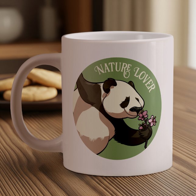 Caneca De Café Grande Feliz Panda Cheirando Blossom Natureza, Cartografi (Criador carregado)
