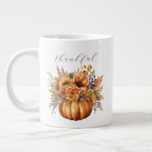 Caneca De Café Grande Feliz Pumpkin com Flores