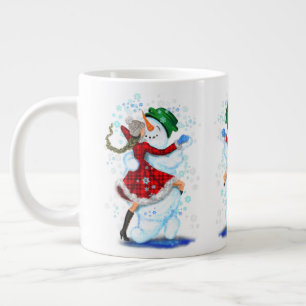 Caneca De Café Grande Feliz Snowman e Girl Dance Tango Natal