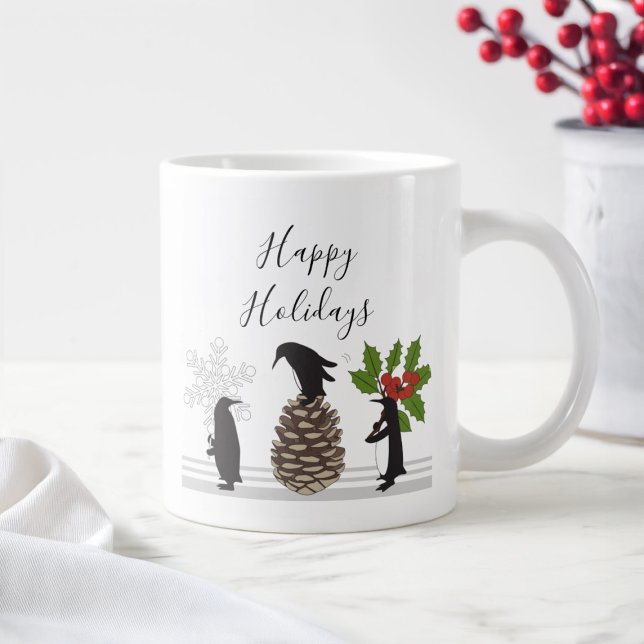 Caneca De Café Grande Felizes Férias Feliz Pinguim de Natal Engraçado (Criador carregado)