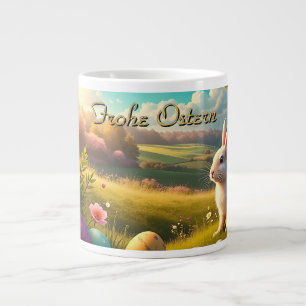 Caneca De Café Grande Felizes Páscoas em uma paisagem primaveril