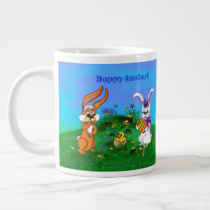 Caneca De Café Grande Felz pascoa! Coelho com coelho e Pintinho