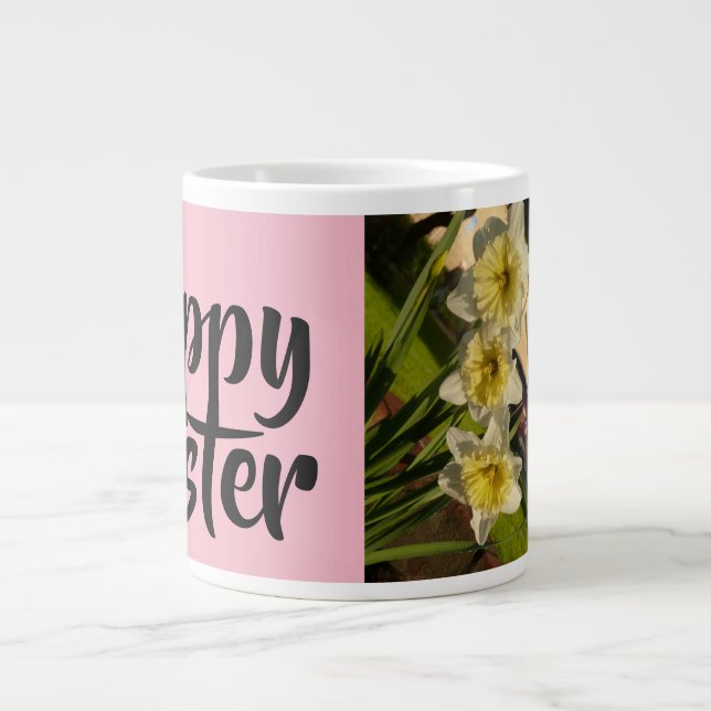 Caneca De Café Grande Felz pascoa com belos narcisos (Frente)