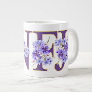 Caneca De Café Grande Feminina INFJ - Letra floral MBTI - Prata gigante