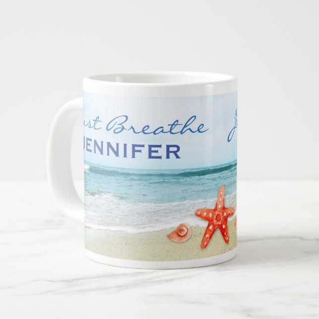 Caneca De Café Grande Fenda Personalizada na Praia (Frente Esquerda)