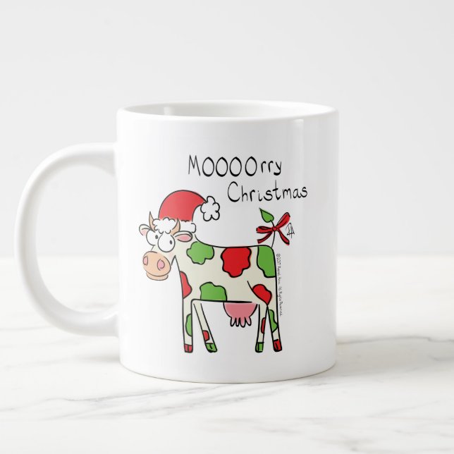 Caneca De Café Grande Feriado de Natal do Cartoon Engraçado de Vaca (Esquerda)