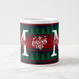 Caneca De Café Grande Feriado de Natal do Simples Elegante Moderno Monog