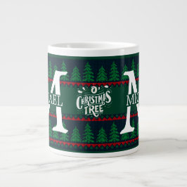 Caneca De Café Grande Feriado de Natal do Simples Elegante Moderno Monog