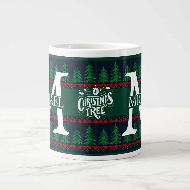 Caneca De Café Grande Feriado de Natal do Simples Elegante Moderno Monog (Frente)