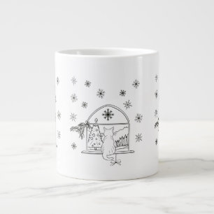 Caneca De Café Grande Feriado festivo de Natal desenhado com uma mão bon