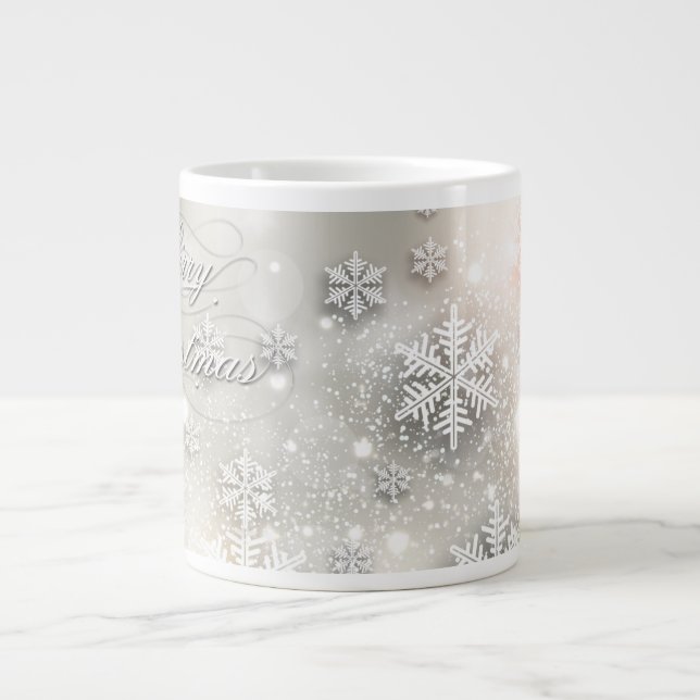 Caneca De Café Grande Feriado Natal Elegante Floco de Neve Arte de Palav (Frente)