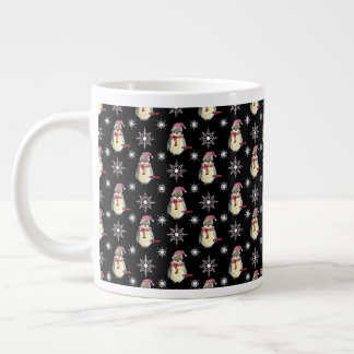 Caneca De Café Grande Férias Felizes Pinguins e Flocos de Neve em Preto