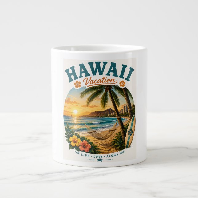 Caneca De Café Grande Férias no Havaí (Frente)