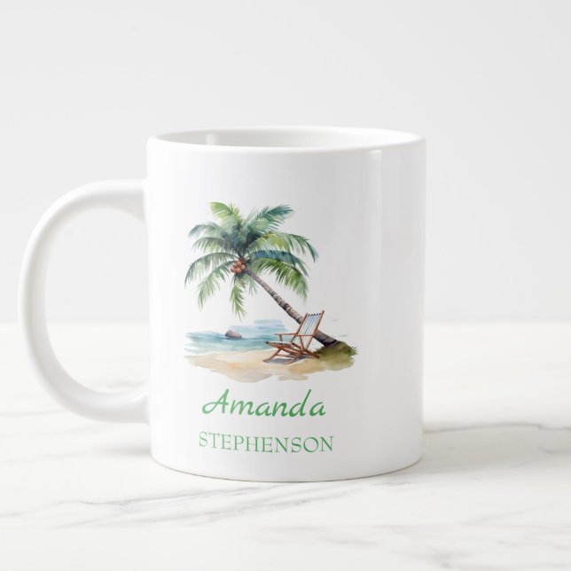 Caneca De Café Grande Férias Personalizadas de Praia  (Esquerda)
