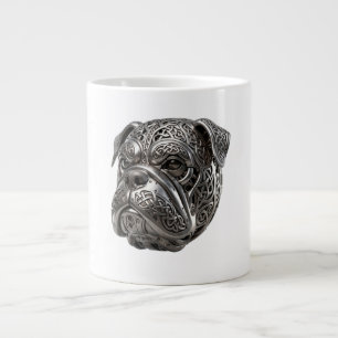 Caneca De Café Grande Feroz Totem em Nó de Guerreiro Bulldog Prateado Ce