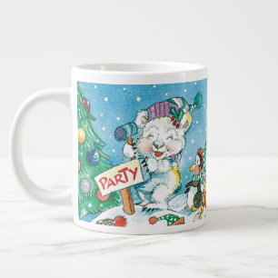 Caneca De Café Grande Festa de Natal de Urso Polar e Pinguim de Desenho