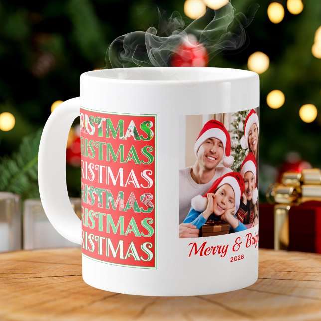 Caneca De Café Grande Festa de Natal Vermelho Verde Personalizada (Criador carregado)