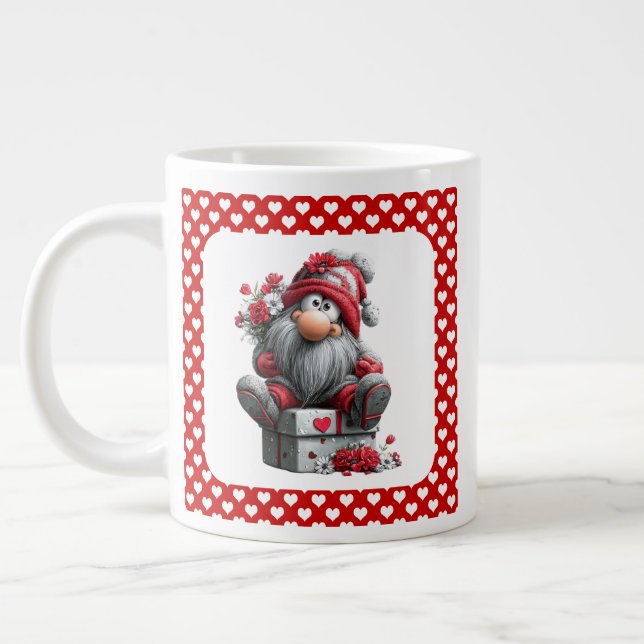 Caneca De Café Grande Festive Love Messenger Gnome "Heart and Presents"  (Esquerda)