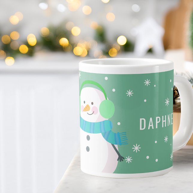 Caneca De Café Grande Festivo Snowman Snowflake Natal Personalizado (Festive Snowman Snowflake Christmas Personalized Giant Coffee Mug)