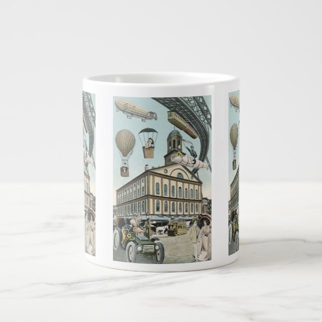Caneca De Café Grande Ficção científica retrô, cidade steampunk vitorian (Frente)