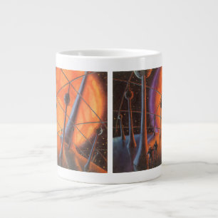 Caneca De Café Grande Ficção Científica Vintage, Sol Laranja e Alienígen