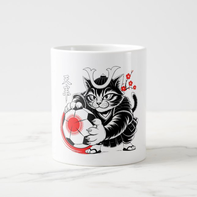 Caneca De Café Grande Fierce Samurai Cat Soccer - Anime Sports Fan Gifts (Frente)