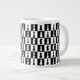 Caneca De Café Grande Figuras de Jogo de Xadrez Preto e Branco Padrão