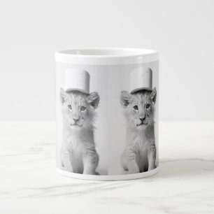 Caneca De Café Grande Filhote de Leão Engraçado Vestindo Chapéu de Papel