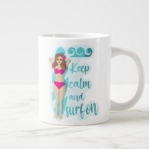 Caneca De Café Grande Fique calma e surf com a garota morena