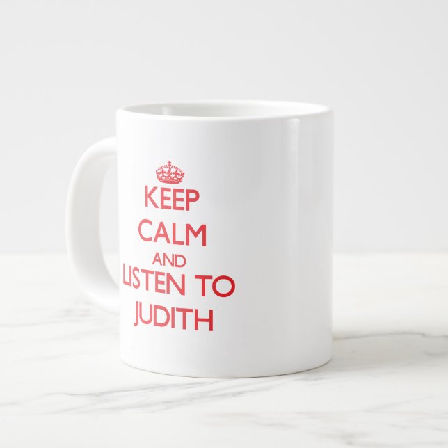 Caneca De Café Grande Fique calmo e escute Judith (Frente Esquerda)