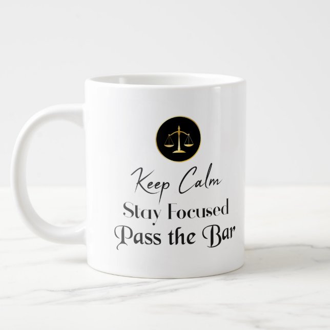 Caneca De Café Grande Fique Calmo. Fiquem Focados. Passe No Exame De Bar (Esquerda)