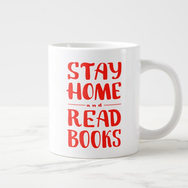 Caneca De Café Grande Fique em casa e leia os livros (Direita)