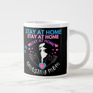 Caneca De Café Grande Fique Em Casa Mãe Rosa E Azul Silhute Mulher Chic