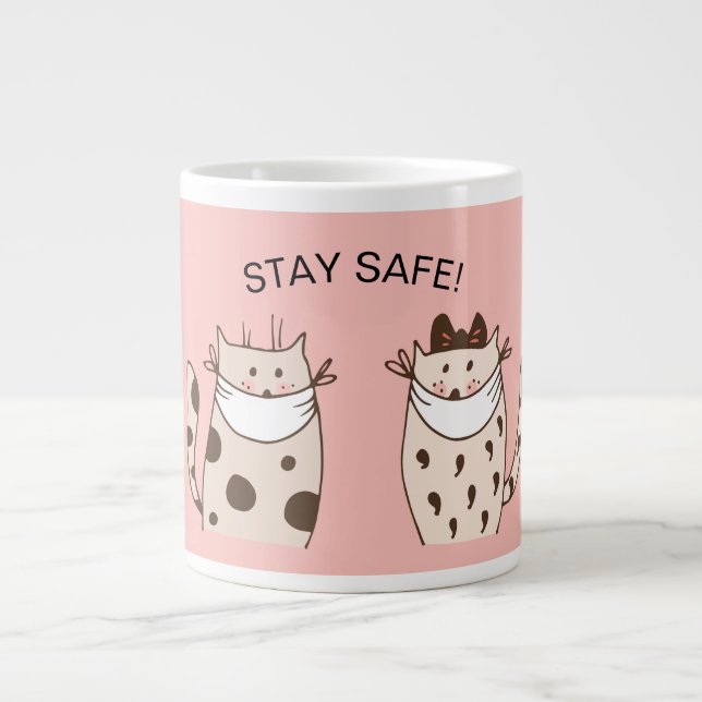 CANECA DE CAFÉ GRANDE FIQUE SEGURO! GATOS DIVERTIDOS VESTINDO MÁSCARAS P (Frente)