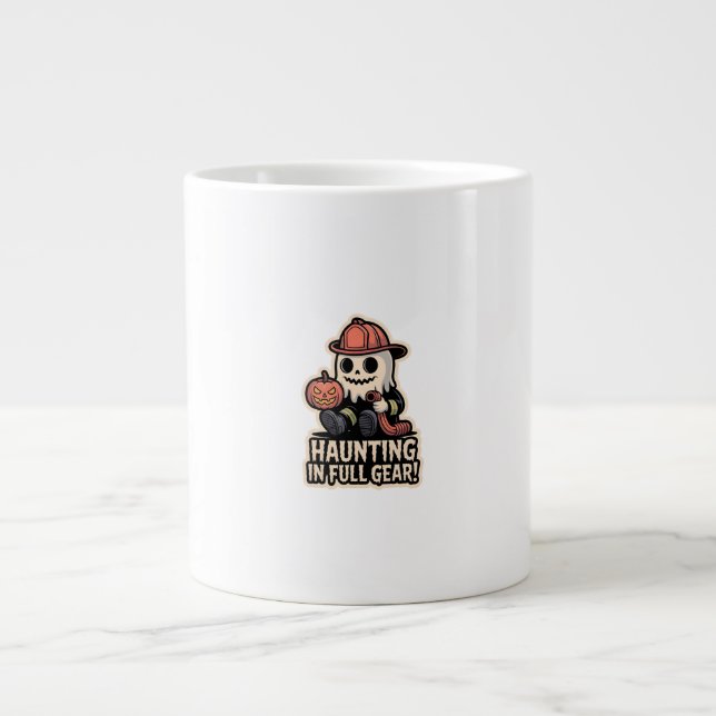 Caneca De Café Grande Firefighter Boo – Spooky Cute Halloween Ghost (Frente)