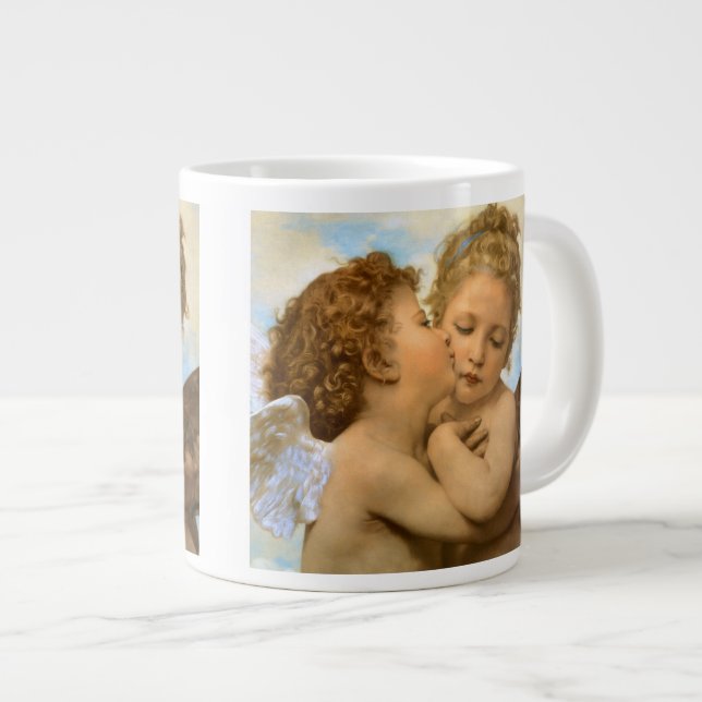 Caneca De Café Grande First Kiss (detalhe de anjo), de Bouguereau (Frente Esquerda)